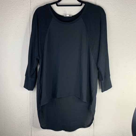 Zenana Outfitters Tops - Black sweater 3/4 sleeves‎ sheer front blouse